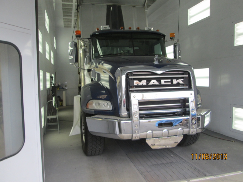 Mack Truck in paint area of shop